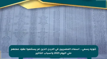 تنويه رسمي.. أسماء المصريين في الأردن الذين لم يستلموا عقود عملهم حتى اليوم 2025 وأسباب التأخير